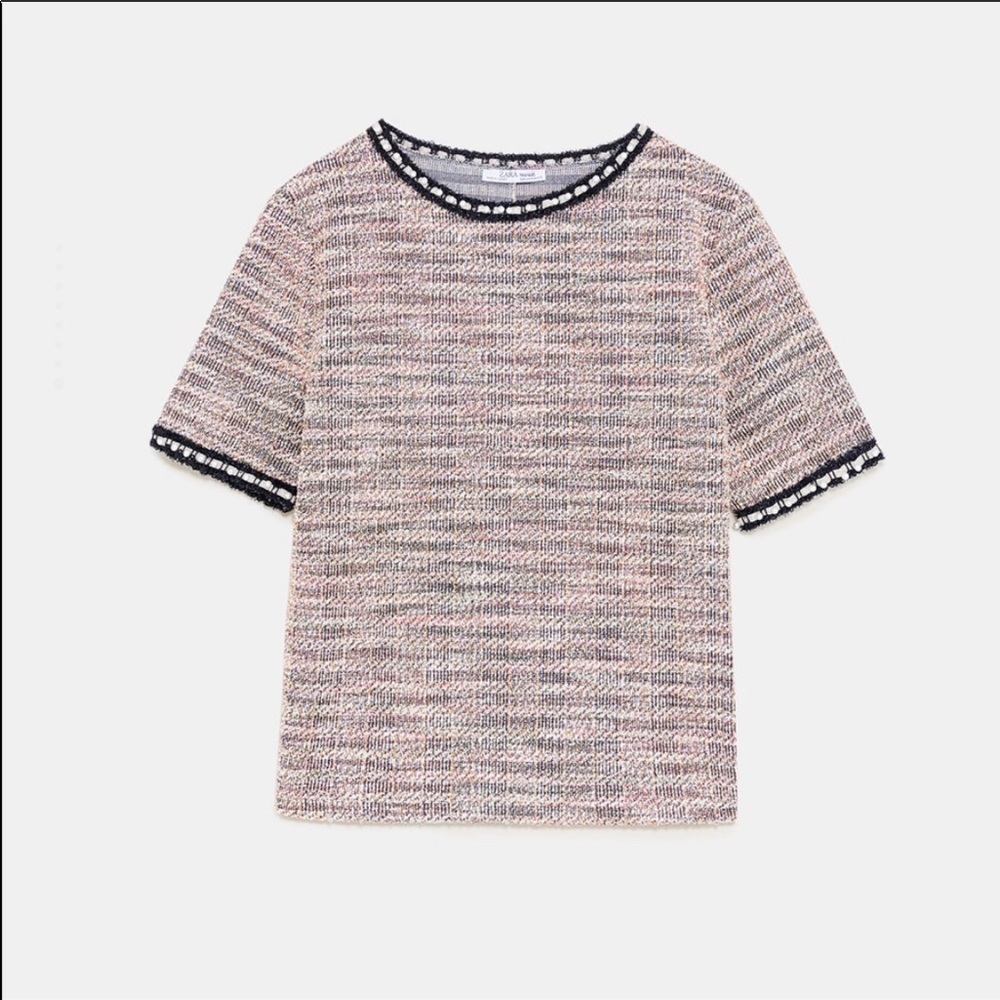 Zara Textured Top With Faux Pearl Band